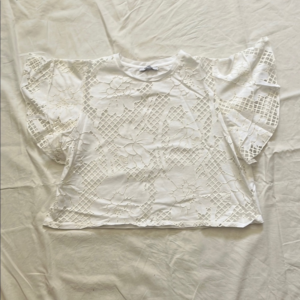 Zara Elegant white frontal floral embroidery lace design